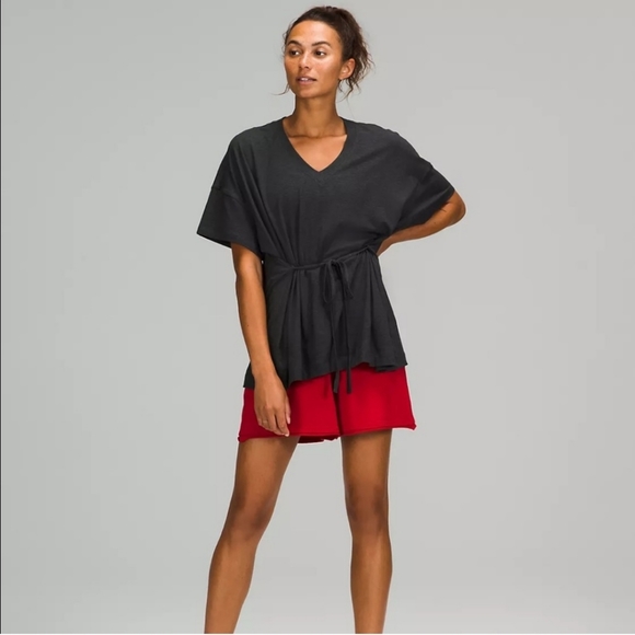 Lululemon Side Tie V-Neck TShirt Oversized Dark Gray - Picture 1 of 9